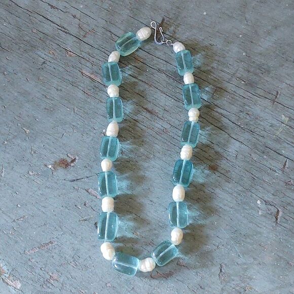 Y2K Freshwater Pearls Aquamarine Quartz Necklace New Handmade - Picture 3 of 4